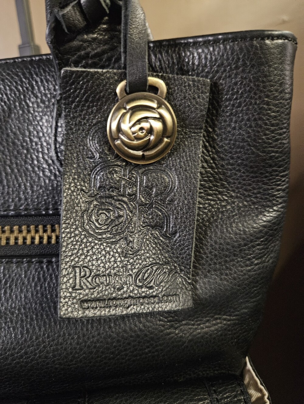 Rough Roses Multi Pocket Slouchy Leather Handbag- Black - Picture 8 of 11